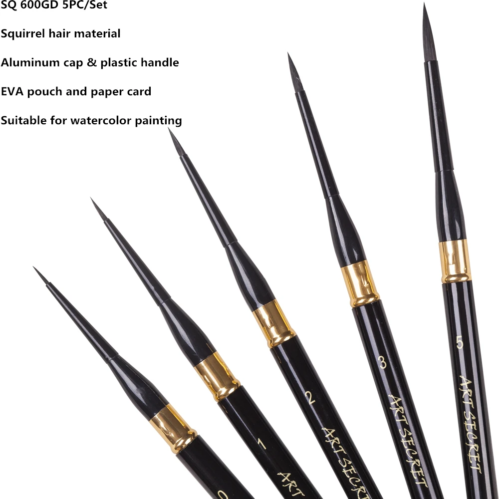 Pincéis de Pintura Set para Desenho Alta Qualidade Esquilo Cabelo Retrátil Viagem Arte Artística Pincéis 5 pc – Aquarela Sq600gd
