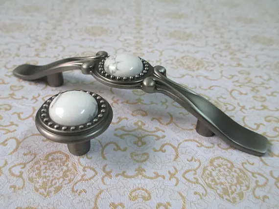 French Cabinet Hardware Promotion-Shop For Promotional French Dresser Knob Pull Drawer Knobs Pulls Handles White Antique Silver / Small Cabinet Knobs Pull Handle Knob Hardware French Shabby - French Cabinet Hardware Promotion-Shop For Promotional French