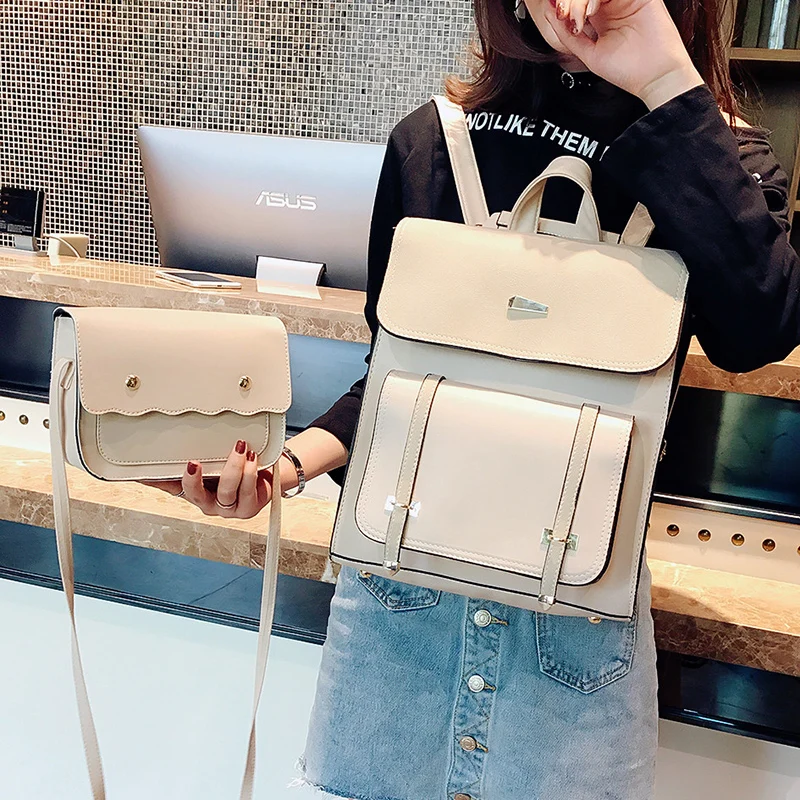  Two sets 2018 Fashion Women Backpack High Quality pu Leather Backpacks Teenage Girls Female School  - 32905955793