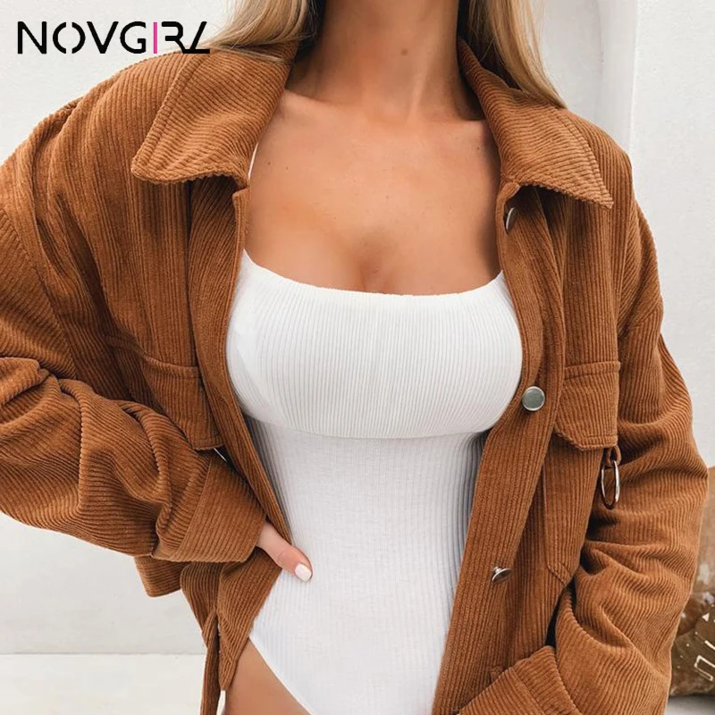 

Novgirl Harajuku Oversize Corduroy Jacket Coats Women 2019 Autumn Loose With Belt Bomber Jackets Solid Streetwear Autumn Coats