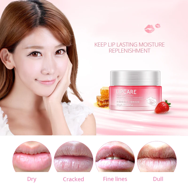 

BIOAQUA Strawberry Lip Sleeping Mask Exfoliator Lips Balm Moisturizer Nourish Lip Plumper Enhancer Vitamin Skin Care Night Cream