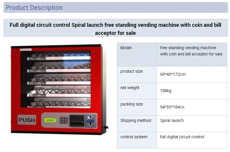 Полностью цифровая схема управления спираль Запуск отдельно стоящий торговый автомат с монетами и купюрами акцептор для продажи по морю