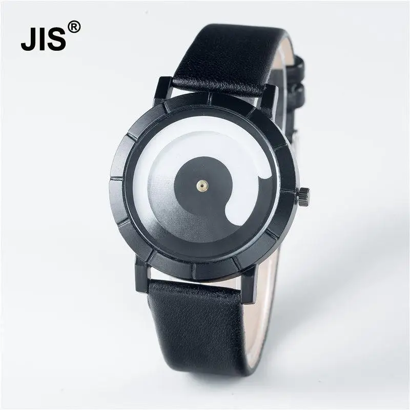 

Fashion Spiral Dial Stylish Leather Quartz Wristwatches Wrist Watch for Women Girls Men Students Black Yellow