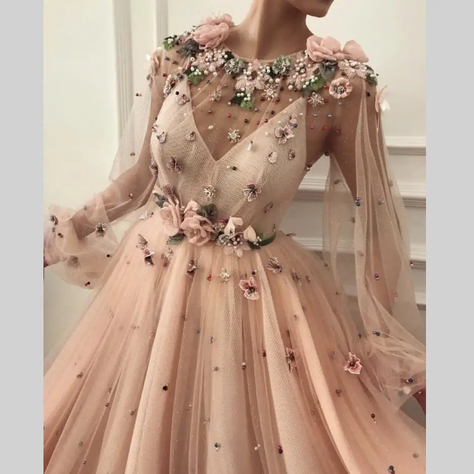 US $94.50 New Long Evening Dresses Scoop Flowers Beading Pearls Formal Gown For Prom Wedding Party Dresses Robe De Soiree