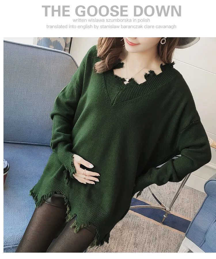 Женский вязаный свитер для беременных; осенне-зимняя свободная одежда для беременных; рубашки с длинными рукавами для беременных; H297
