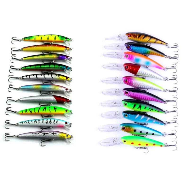 Bulk 20pcs Mixed Minnow Baits Fishing Lures Bass Crankbait Treble Hook Fish Tacklein Fishing