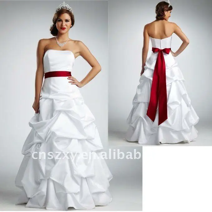 2011 Strapless Hot Sell Satin Beautiful Colorful Red Sash Wedding