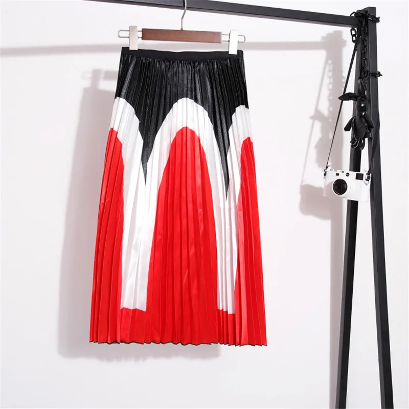 

JUJULAND Spring Autumn Fashion Women's High Waist Pleated Color matching Half Length Elastic Skirt Promotions Lady 321