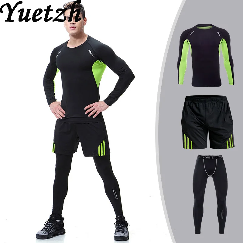 

New men tracksuit set wear outdoor gym fitness running sport suit sportswear russian USA climbing hiking casual clothes wear
