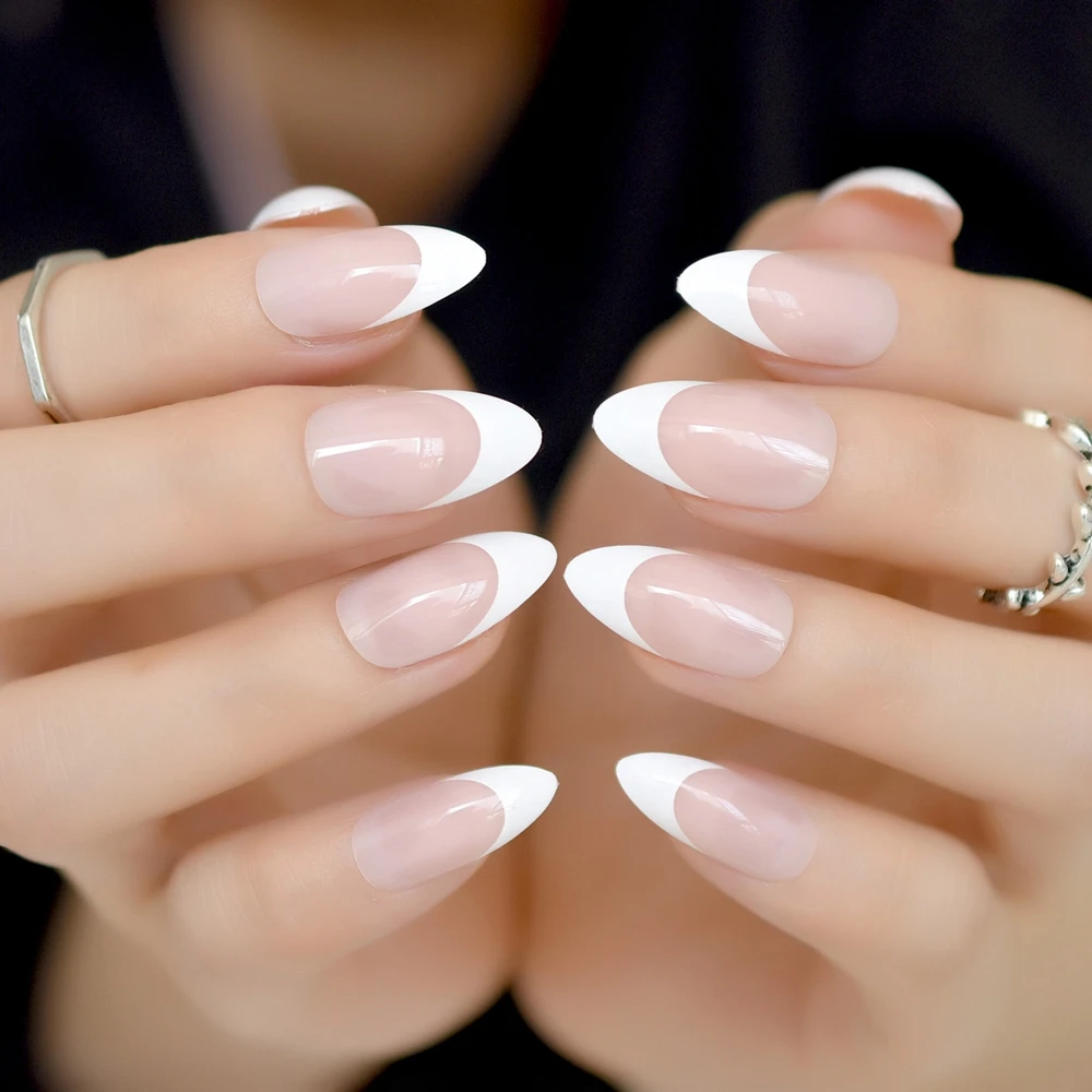 Шпильки для ногтей, прозрачные белые обнаженные французские накладные ногти, заостренные накладные ногти для девочек, острый конец, полное покрытие, кончики для дизайна ногтей