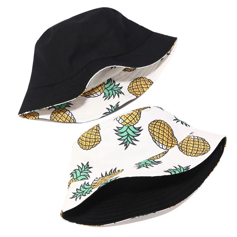 Panama Double-sided Wearing Bucket Hat Men Women Summer Bucket Cap Pineapple Hat Bob Hat Hip Hop Gorros Fishing Fisherman Hat