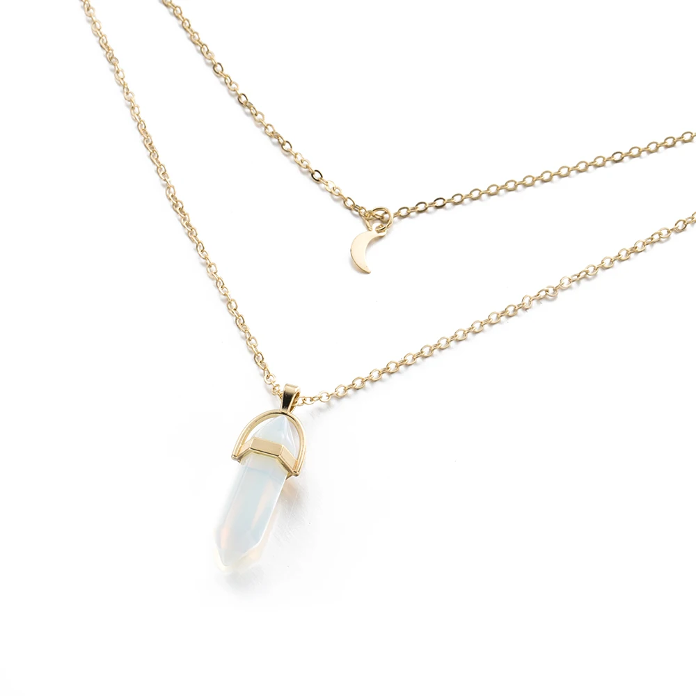 KISSWIFE Мода Богемия 1 шт. натуральный лунный камень колье золотой цвет кристалл кулон ожерелье для женщин Свадебная вечеринка подарок - Окраска металла: White