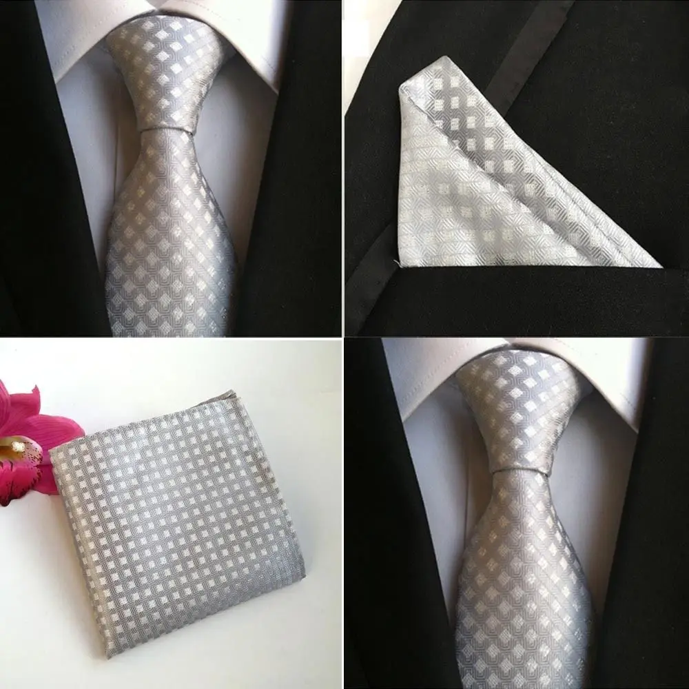 Фабричный классический деловой Свадебный вечерний мужской шелковый платок-галстук, серебряный белый клетчатый Карманный квадратный Галстук Hanky - Цвет: YS-T47