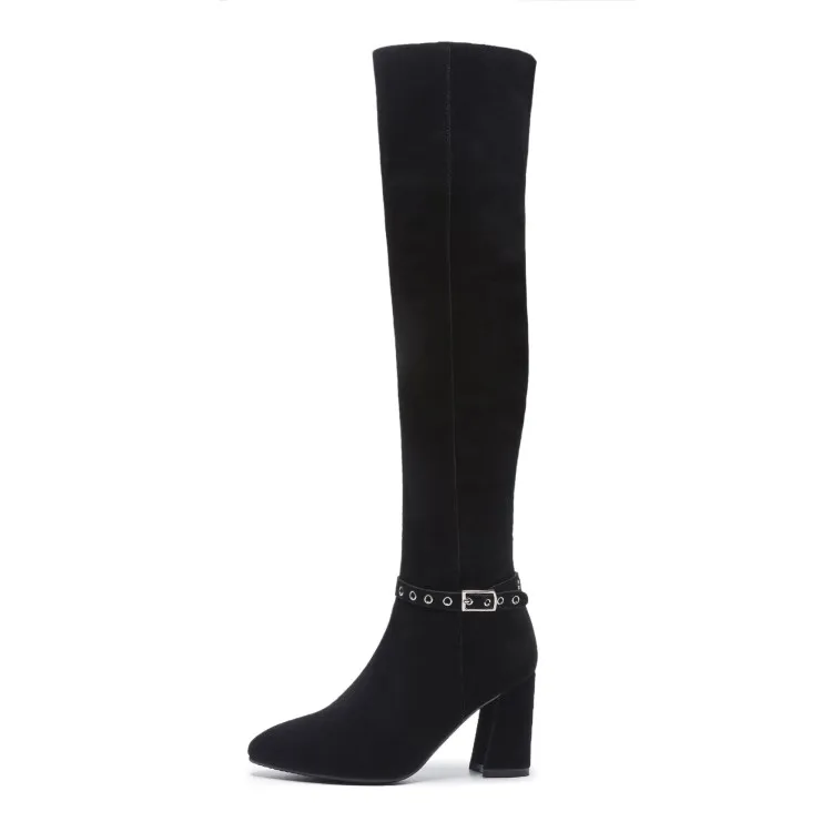 Bottes D'hiver 43 Nubuck Femelle Haut Genou Fourrure Carré Cuir Le Taille Daim De Sur Talon Chaussures Femmes Noir {zorssar} Longues En Mode 33 wU1cvnqYX