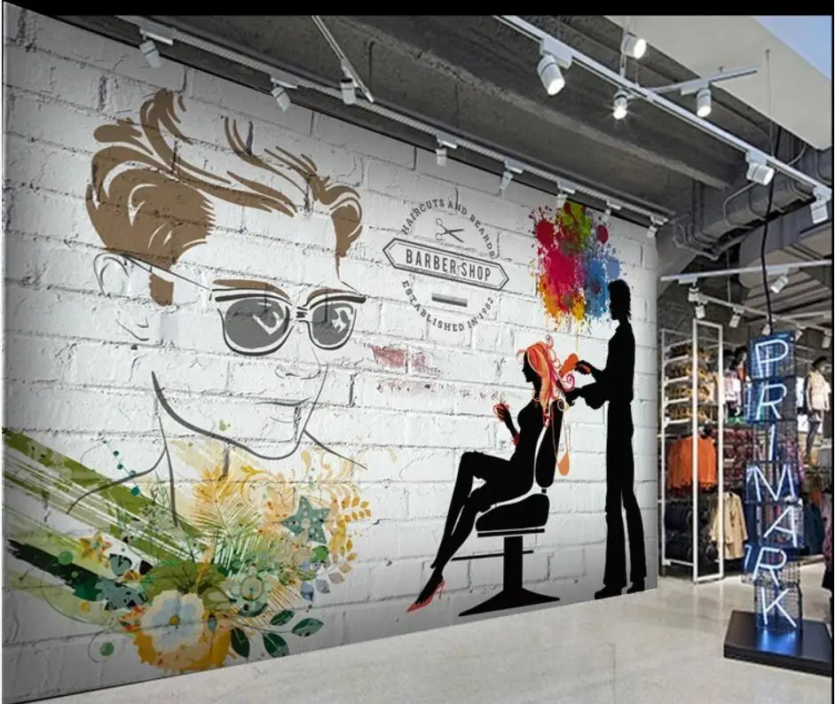 

Custom photo mural 3d wallpaper Brick wall silhouette barber shop beauty salon tooling decor living room wallpaper for walls 3 d