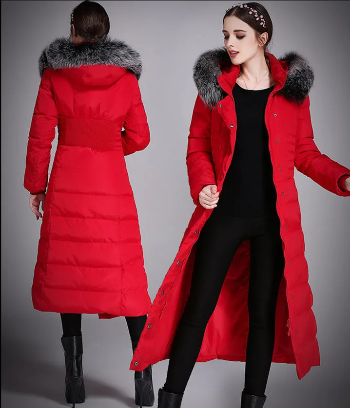 AYUNSUE 2018 Ladies Winter Warm Coat X-Long Women Down Jacket Fox Fur Collar Parkas Thicken Female Clothes Plus Size 5XL WYQ739