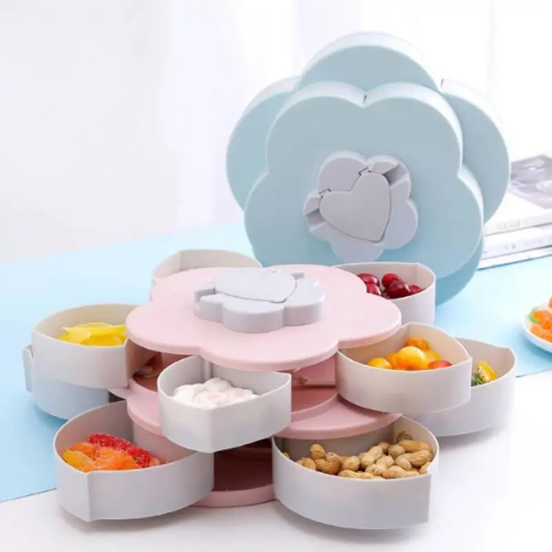 Double-deck Rotary Storage Box Flower Design Wedding Snack Candy Box Jewelry Organizer Cosmetic Dry Fruit Storage Bin