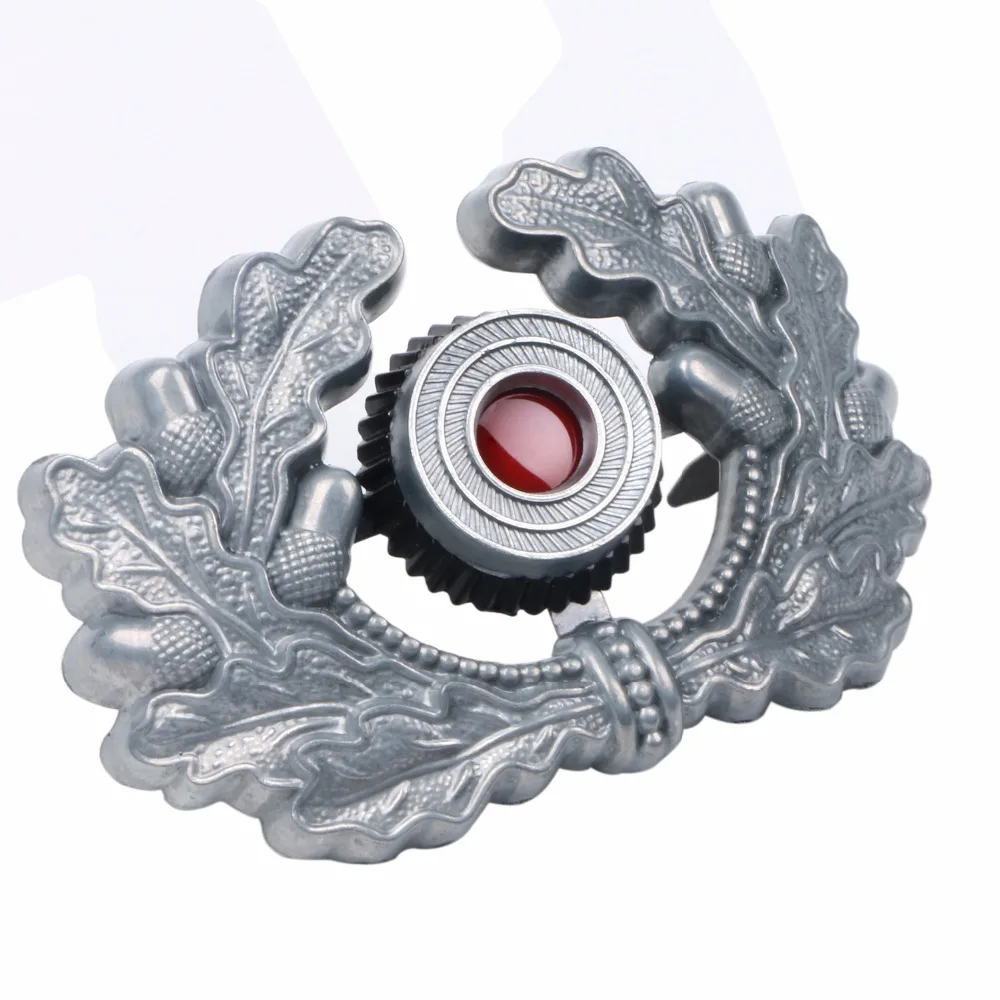  WW2 GERMAN VISOR CAP BADGE SILVER ARMY PANZER UNIFORM WREATH COCKADE