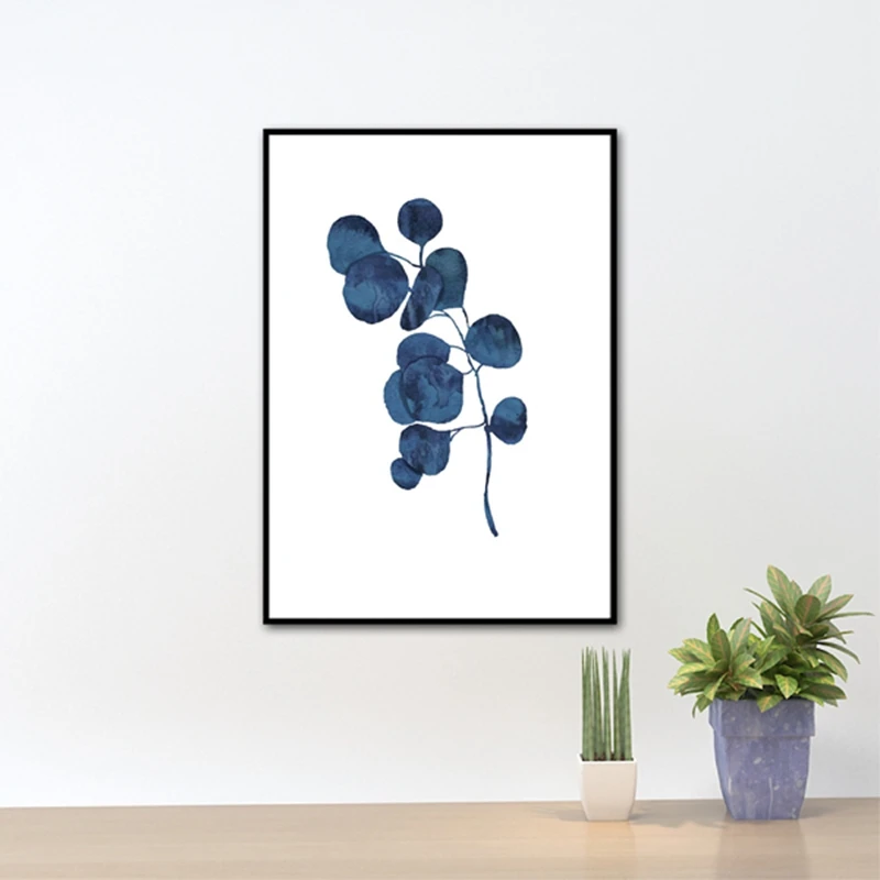 Watercolor Ink Blue Indigo Fern Leaf Poster Wall Decor