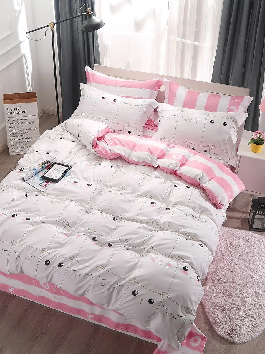 

Duvet Cover Set 3/4Pcs Cartoon Cat Lovely Duvet Cover Sheet Pillowcase Home Linens