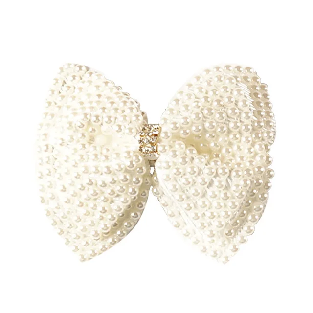 White Pearl Hair Bows With Hair Clips For Girls Kids Boutique Layers Bling Rhinestone Center Bows Hairpins Hair Accessories 1