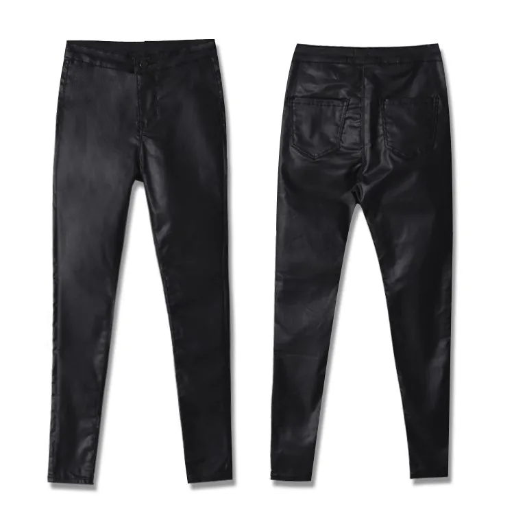 The popular high waist buckles does not have the pocket autumn winter jogger style imitation leather small feet pants big code (14)