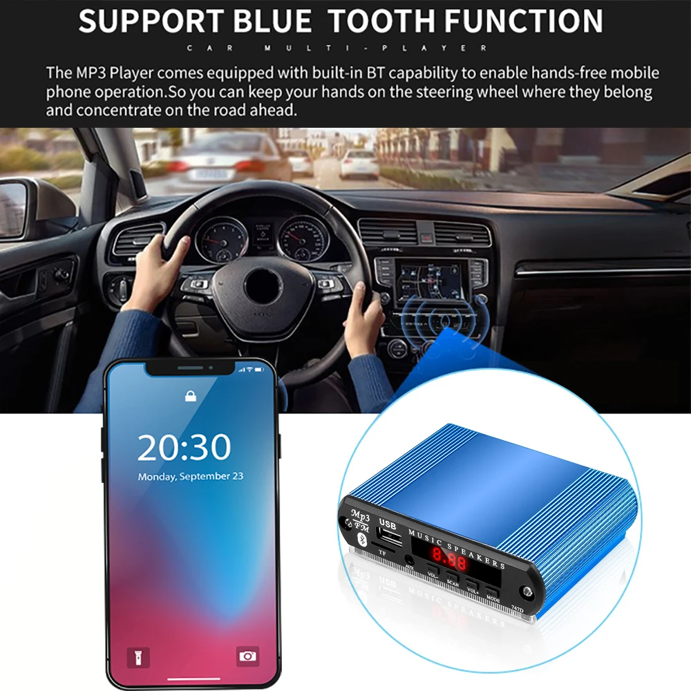 Автомобильный беспроводной MP3-плеер с Bluetooth, гарнитура с микрофоном, Запись TF, USB, 3,5 мм, AUX, 5 В, 12 В, автомобильный аудио комплект для динамиков