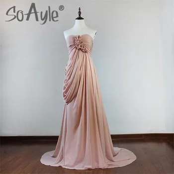 

SoAyle Evening Dresses A-Line Chiffon Long vestido de festa Strapless Off the Shoulder Tiered Appliques robe de soiree