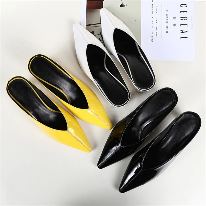 Ouqinvshen Sewing Mules Shoes Women Fashion Concise Genuine Leather White Strange Style High Heels Shoes Women Pointed Toe Pumps Ouqinvshen Sewing Mules Shoes Women Fashion Concise Genuine Leather White Strange Style High Heels Shoes Women Pointed Toe Pumps