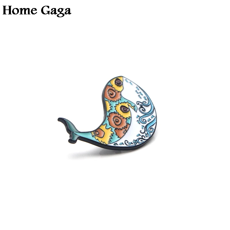 Homegaga Ван Гог Кит Акула Подсолнух Цинковый галстук штыри рюкзак одежда