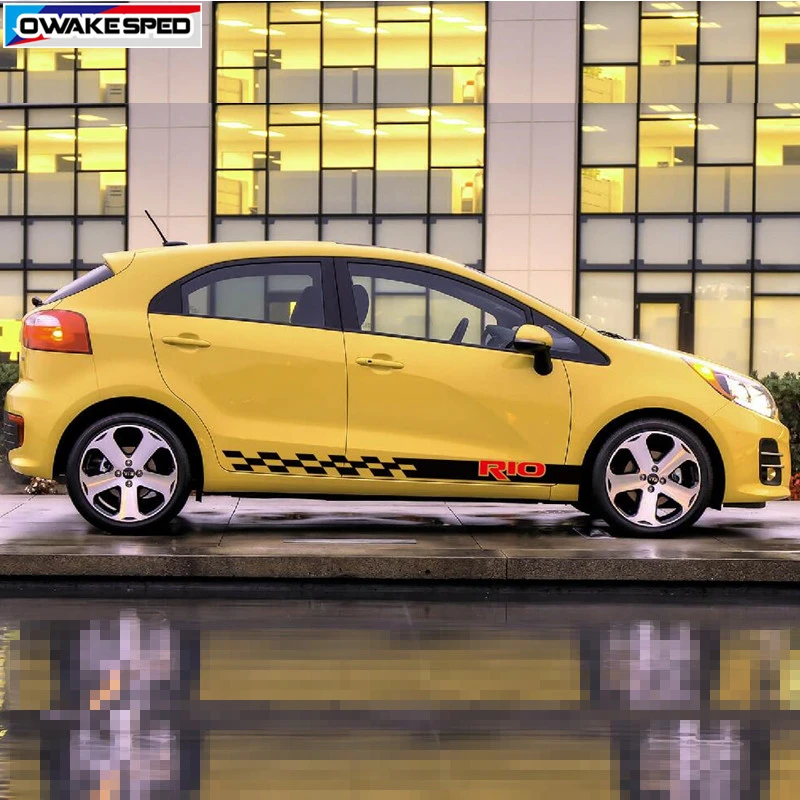 Гоночный флаг полосы наклейки для KIA RIO хэтчбек седан двери автомобиля сбоку юбка наклейки, автоаксессуары тела виниловые наклейки