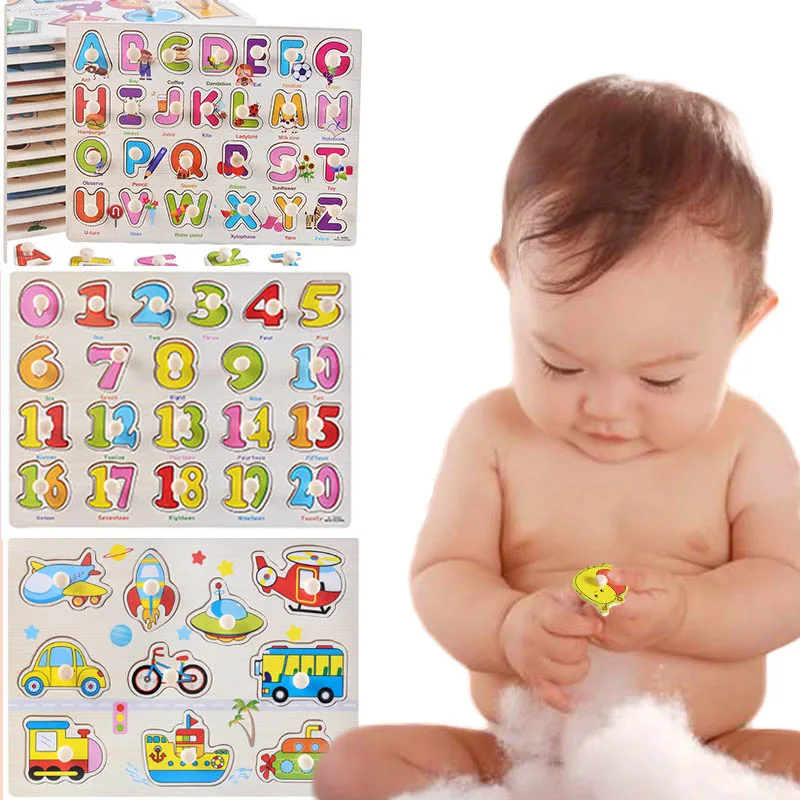 

Baby Hand Grasp Wodden Puzzle Toy Kids Educational Toys For Children Alphabet Digit Furits Learning Toy Jigsaw 3D Puzzles
