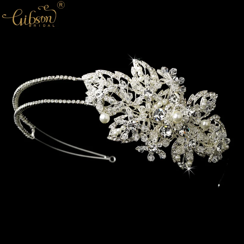

Stunning Tiaras Silver Delicate Crystal Rhinestone & Ivory Pearl Side Accented Bridal Hair Crown Wedding Dress Headband Tiara