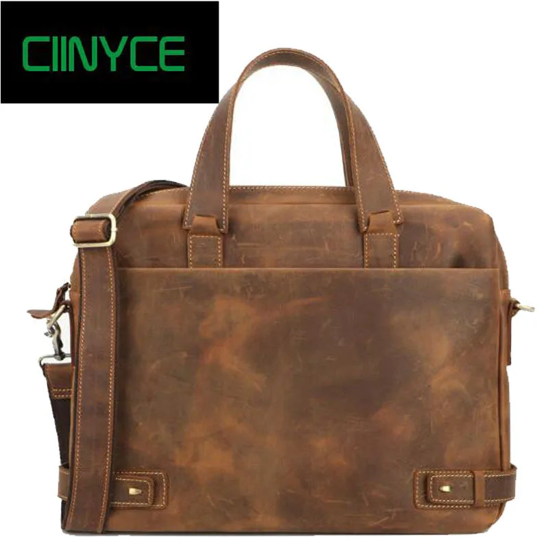 

Genuine Cow Leather Crazy Horse Vintage Cowhide Nature Skin men's Handbags Satchel Retro shoulder Messenger Laptop Totes Bags