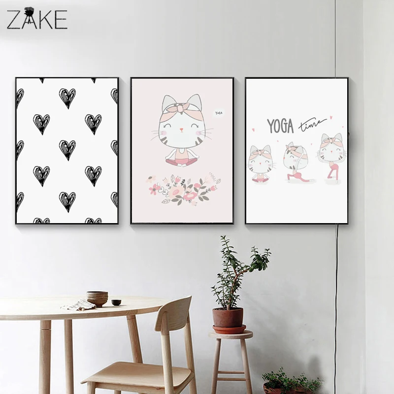 

Cartoon YOGA Cat Kawaii Art Canvas Poster Painting Minimalist Prints Pet Wall Picture for Girls Room Home Decoration