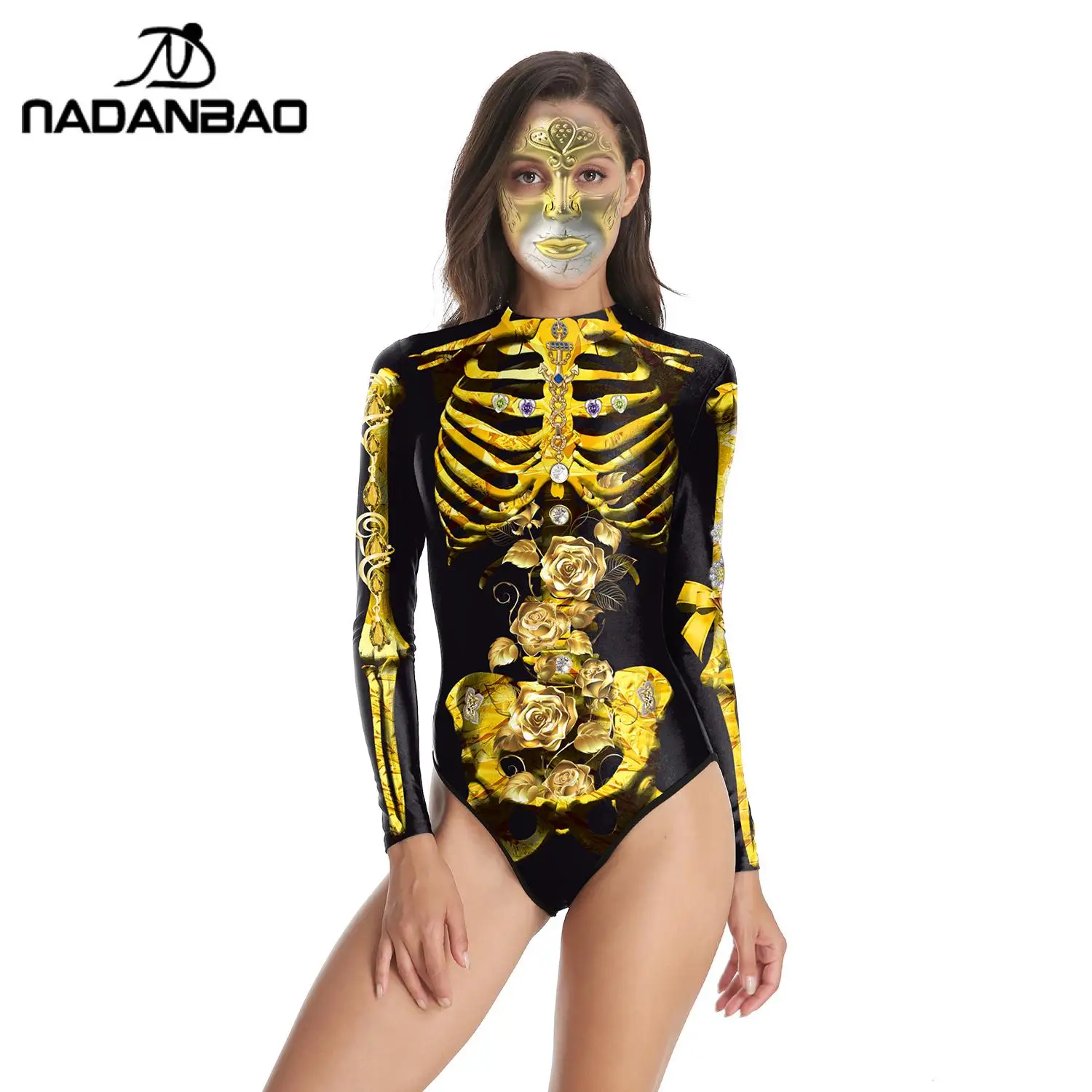 

NADANBAO 2019 New Arrivals Sexy 3d Printed Halloween Skull Pattern Swimming Bathing Suit Summer One Piece Ladies Swimwear