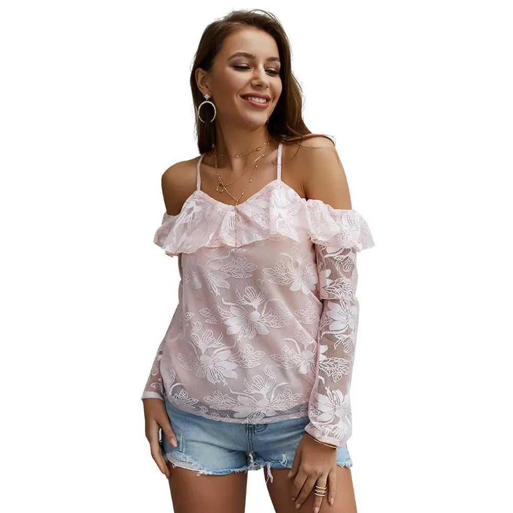 

2019 New Yfashion Women Off Shoulder Lace Shirt Back Cross Sling Shirt Top Selling