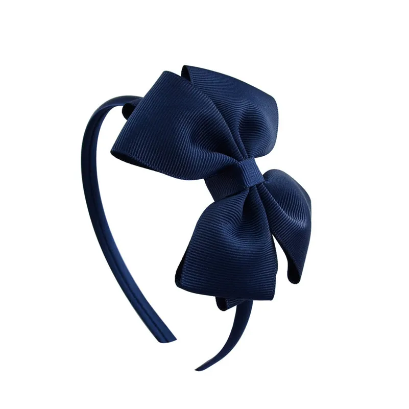 Новинка, 4 дюйма, одноцветная повязка на голову с большим бантом, повязка на голову для женщин и девочек, банты для волос, лента в рубчик, аксессуары для волос ручной работы для детей, девочек - Цвет: Navy Blue