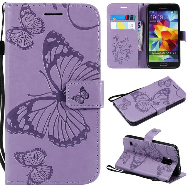 Бумажник держатель телефона для samsung Galaxy S5 случае 3D бабочка откидная крышка для Coque samsung S5 случаях 360 полный защитный galaxy S 5 - Цвет: Фиолетовый