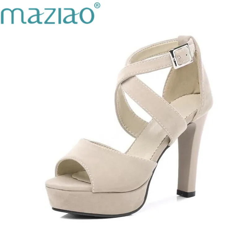 

MAZIAO Chunky High Heels Gladiator Sandals Women Shoes Cross-Strap Rome Nude Platform Sandals Ladies Female Sandalia Peep Toe