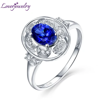 

2020 LOVERJEWELRY Women Tanzanite Engagement Rings Real 14Kt White Gold SI Diamonds Fine Jewelry For Women Wedding Best Gift