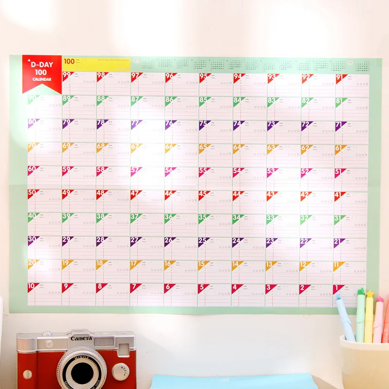 2PCS 100 Days Countdown Calendar Schedule Learning