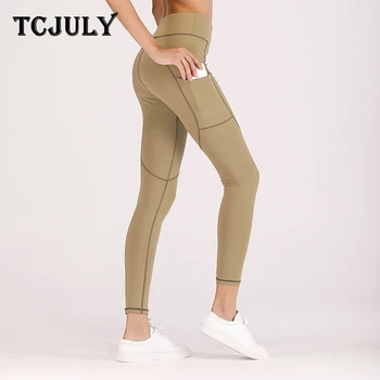 

TCJULY Solid High Waist Leggings With Pockets Skinny Push Up Stretch Workout Pants Breathable Quick Dry Women's Fitness Leggings