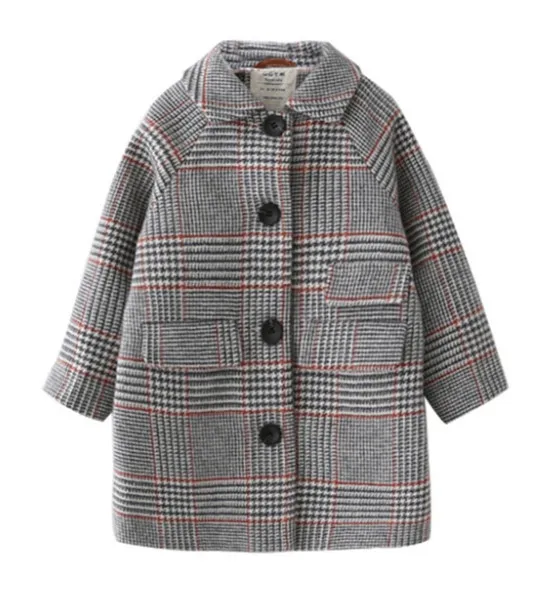 Детское зимнее пальто для мальчиков и девочек, новое модное шерстяное пальто с узором «гусиные лапки», осенняя куртка для подростков, теплая длинная верхняя одежда, детская ветрозащитная одежда