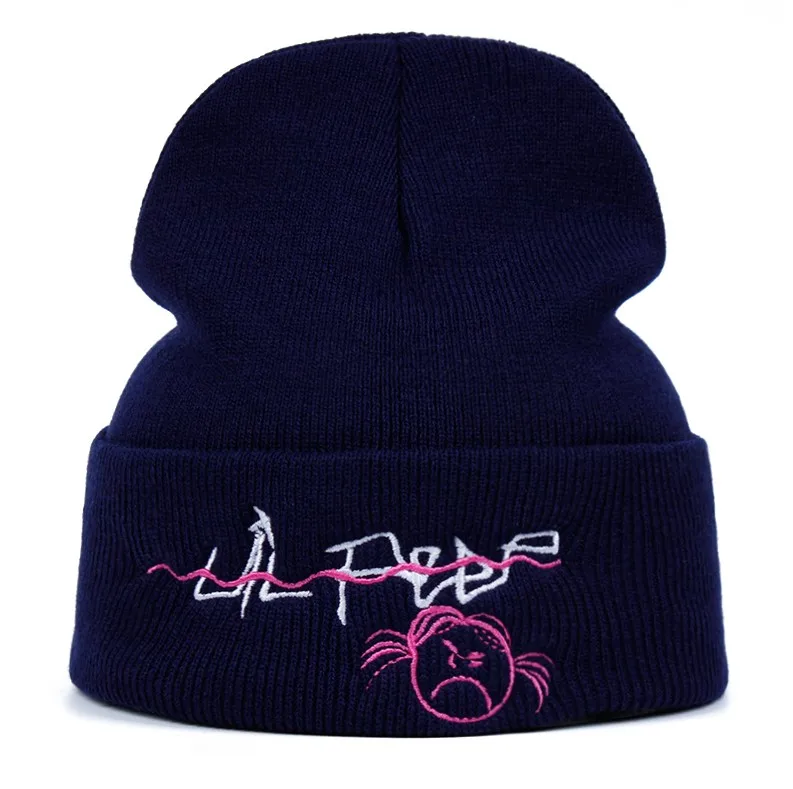 Lil Peep Beanie вязанная шапка с вышивкой xxxtentacion lil. peep Love Мужская и женская вязаная шапка Skullies теплая зимняя унисекс Лыжная хип-хоп шапка - Цвет: Тёмно-синий