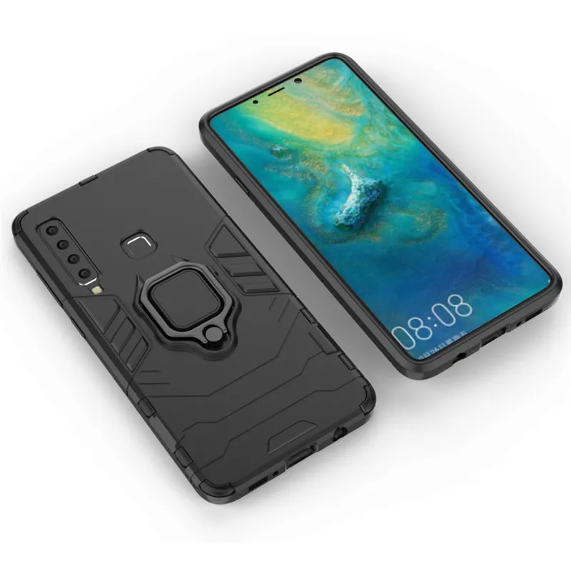 

Soft Silicon + PC Hard Armor Iron Man Case For Samsung Galaxy A9 2018 Pro A920 A9S Phone Back Cover With Ring Bracket Stand