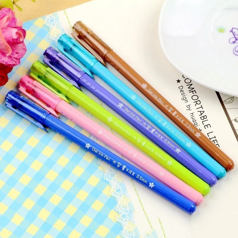 Милые Гелевые ручки 0.5 мм для школы корейский канцелярские Kawaii Школа питания-канцелярских товаров для офиса и школьные принадлежности 12 шт