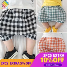 Lemonmiyu/Хлопковые клетчатые шорты для малышей, летние шорты-шаровары, пляжные короткие брюки с эластичной резинкой на талии, повседневные штаны с рисунком для малышей