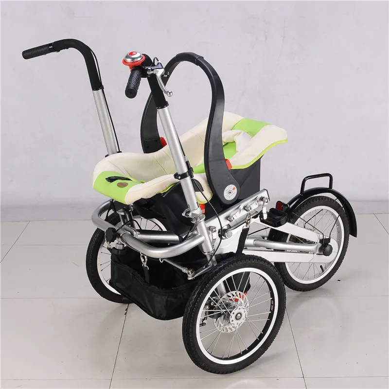 Newborn Baby Three Wheels Bike Stroller Infant Green Color Trolley with Car Safety Seats 3 in 1 Prams with Sleeping Basket02