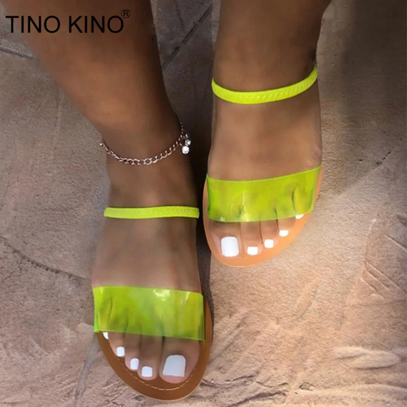 

Summer Large Size Women Sandals Flat Transparent Ladies Open Toe Two Wear Elastic Band Slip On Casual Shoes Female Fashion